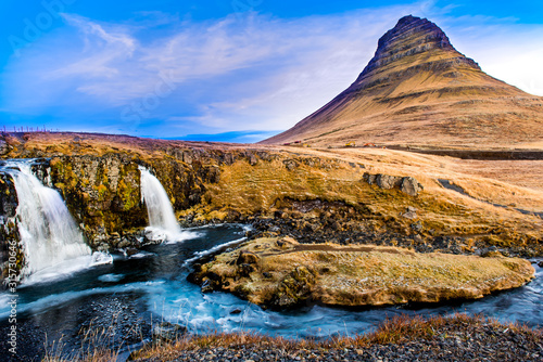 waterfall in autumn  Kirkjufell  Iceland