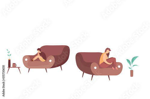 Vector concept of family conflict or relationship problem. Broken marriage. Conflicts between mother and child. Breaking up people. Family quarrel. Children depression vector.