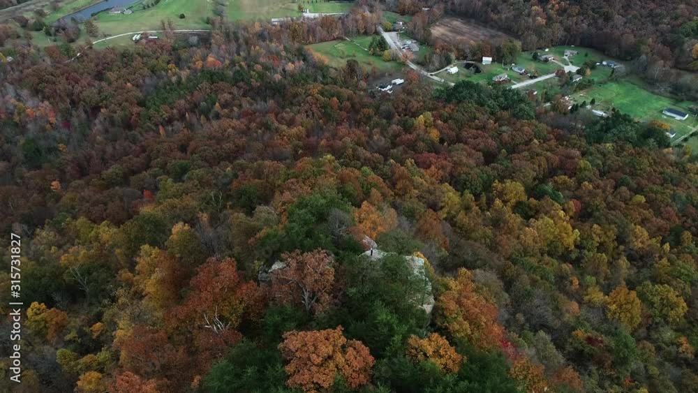Tilt down aerial, autumn landscape in Corbin, Kentucky Tilt down aerial, autumn landscape in Corbin, Kentucky