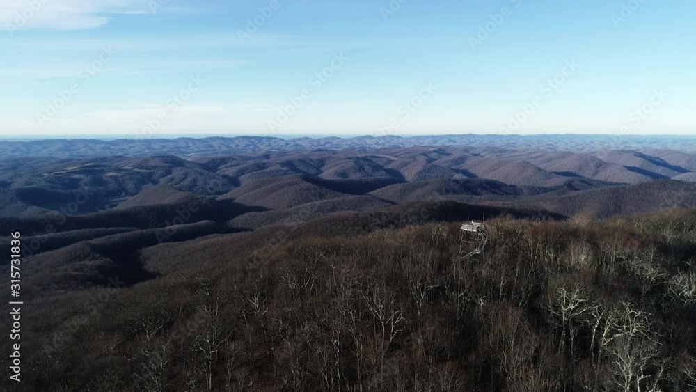 Wide aerial, Bickle Knob in open Monongahela National Forest landscape Wide aerial, Bickle Knob in open Monongahela National Forest landscape