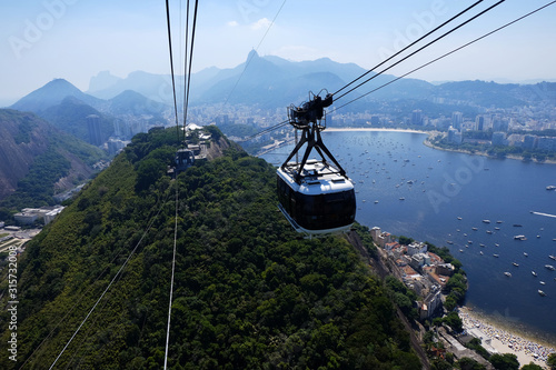 Cable car going to the Sugar Loaf in Rio de janeiro Brazil