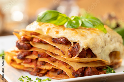 closeup of a portion of lasagna