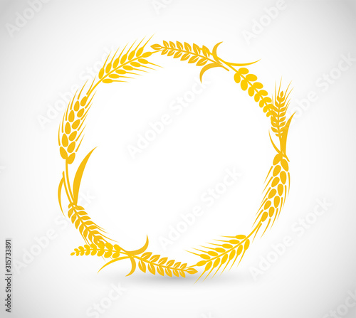 Beautiful wheat, grain golden vector round frame