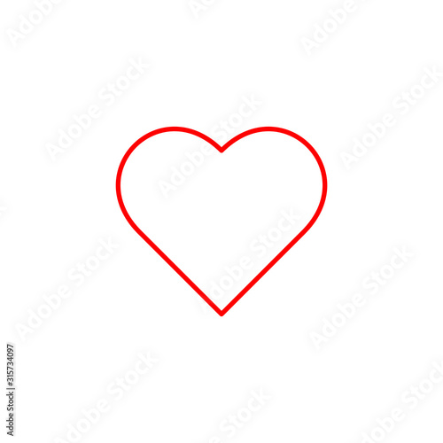 Red outlined heart flat vector icon isolated on white background