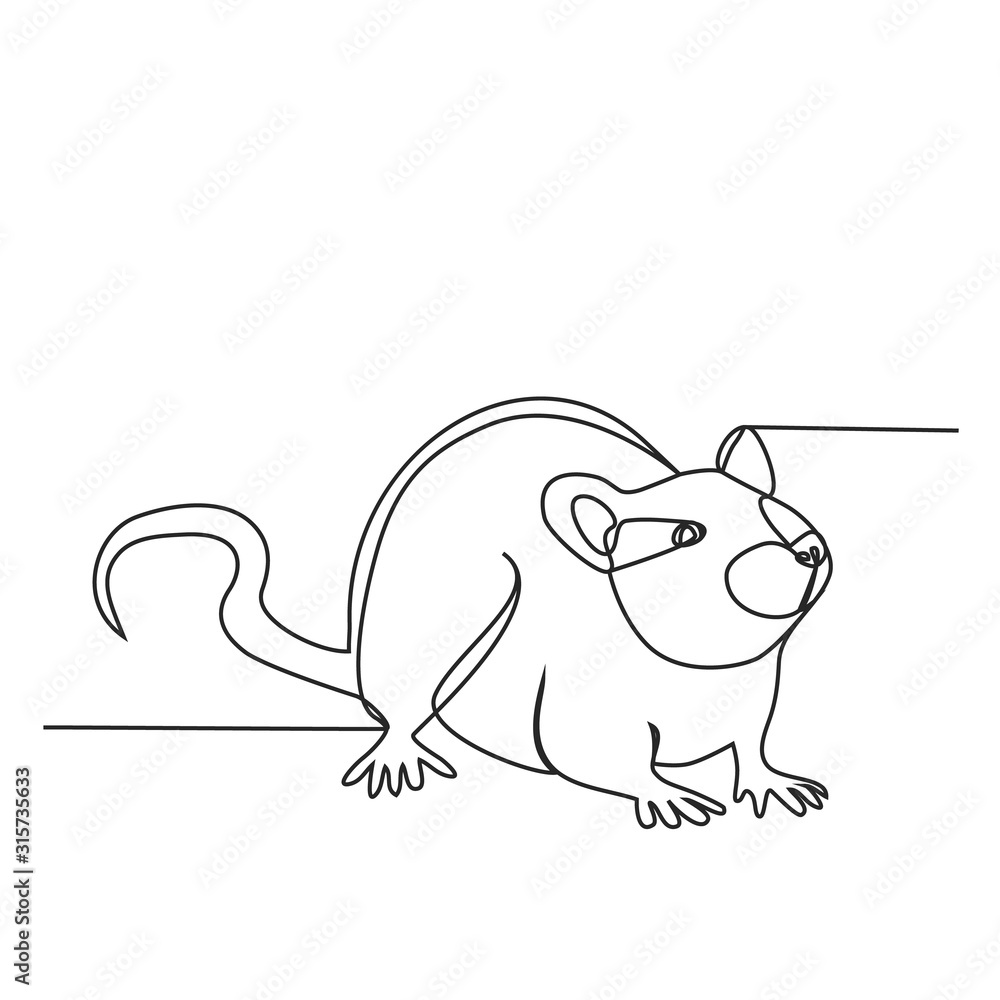 Fototapeta 2020 year of the rat one line drawing on white isolated background