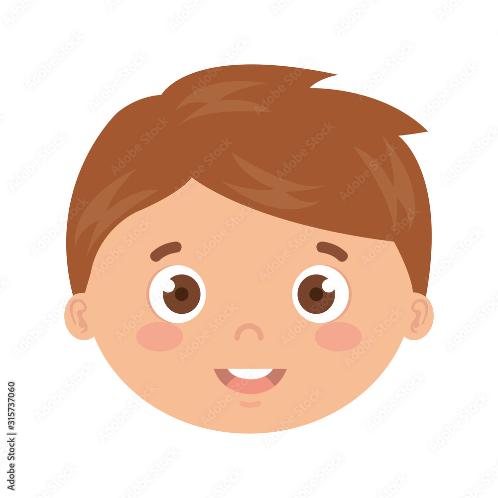 head of boy smiling on white background