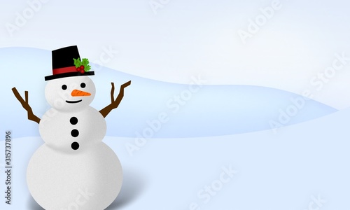 Joli bonhomme de neige sur fond d’un paysage de neige.