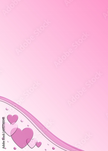 Arrière-plan dégradé rose, avec cœurs et ruban à texture de plastique.