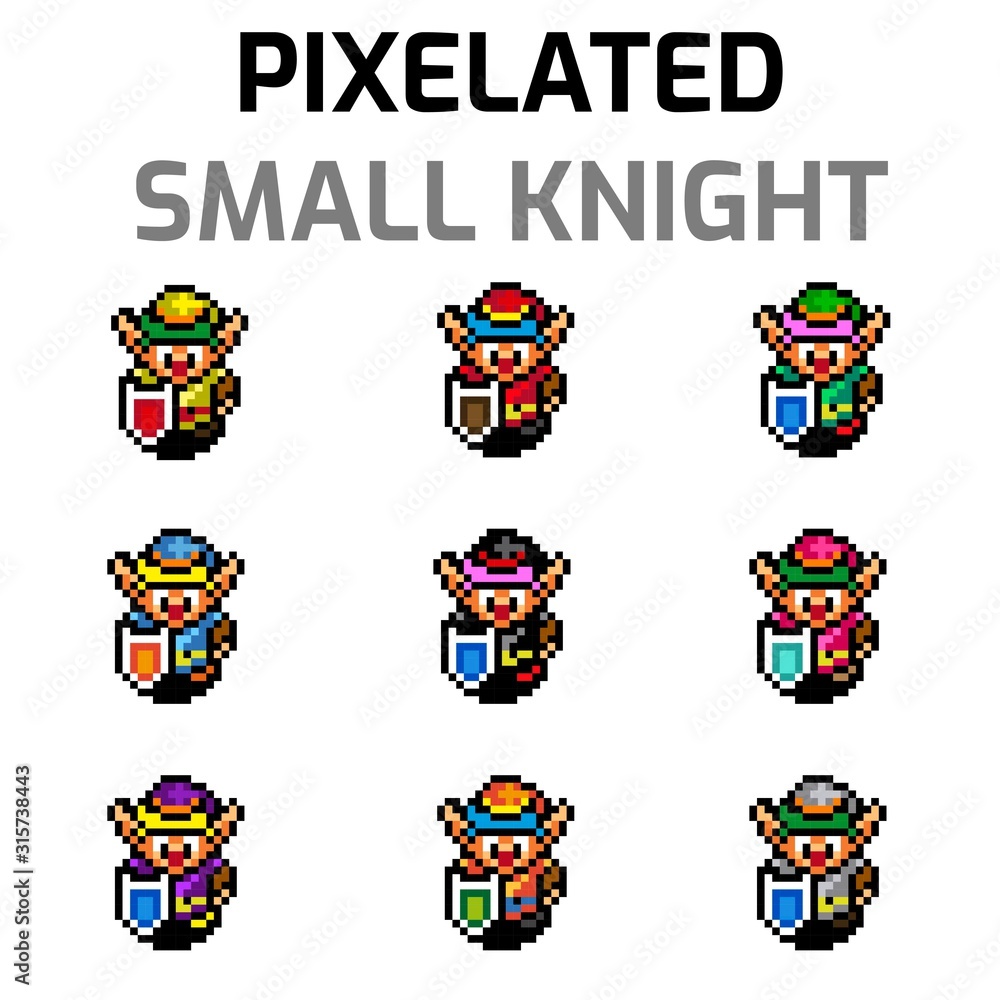 Obraz premium Illustration of several small knights characters wearing different color armor for videogames and designs.