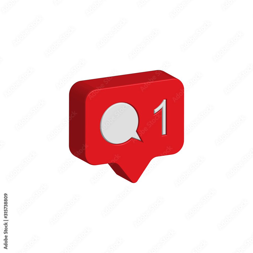 3d red comment vector icon isolated on a white background.Chat bubble.Social media notification icon. 3d red comment vector icon isolated on a white background.Chat bubble.Social media notification icon.