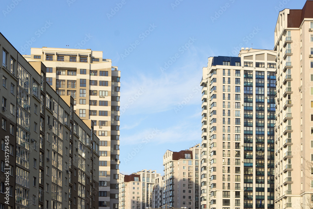 Modern typical residential high-rise buildings. New buildings.