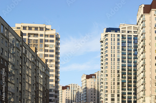 Modern typical residential high-rise buildings. New buildings.