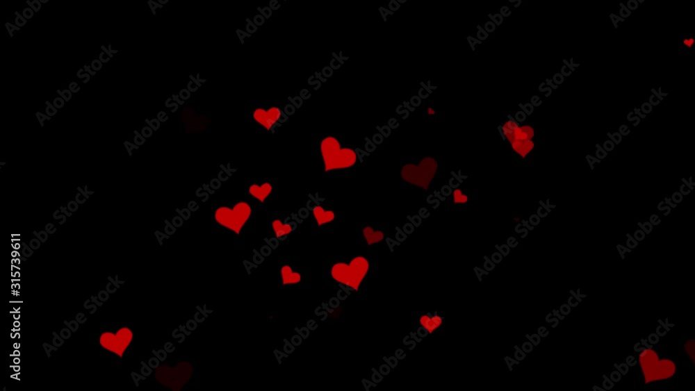 Motion background of red hearts flying on black Motion background of red hearts flying on black