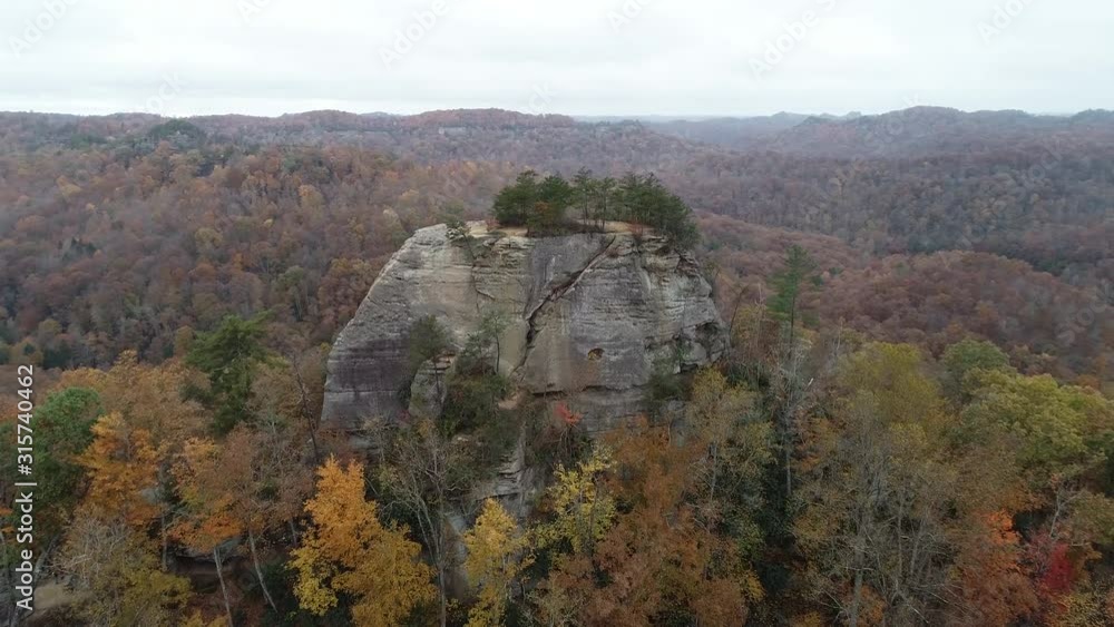 Rock formation in Daniel Boone National Forest, tilt down aerial Rock formation in Daniel Boone National Forest, tilt down aerial