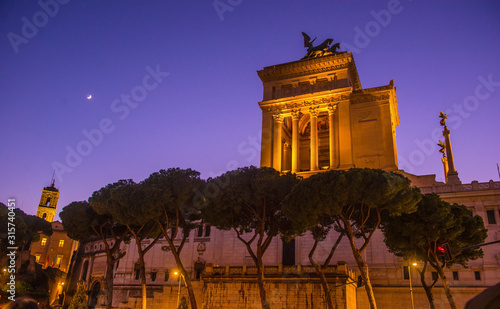Roman Forum Ruins at Night. Ancient Government Buildings in the Center of Rome, Italy.