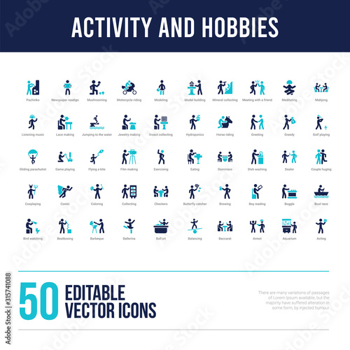 50 activity and hobbies concept filled icons