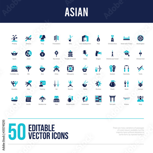 50 asian concept filled icons