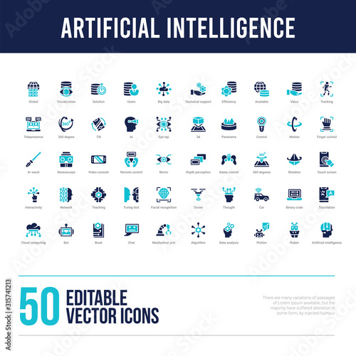 50 artificial intelligence concept filled icons