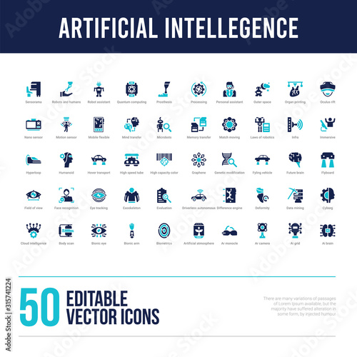 50 artificial intellegence concept filled icons