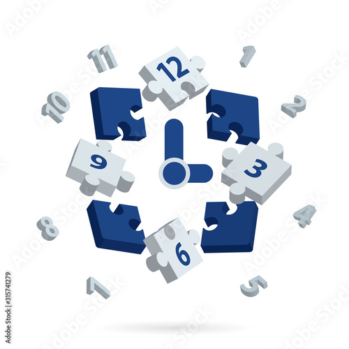 Time. Puzzle shape watch isometric vector illustration. Abstract watch face. Time management metaphor. Part of set.
