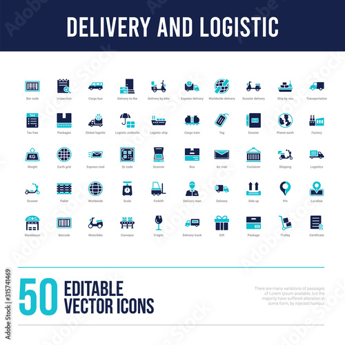 50 delivery and logistic concept filled icons