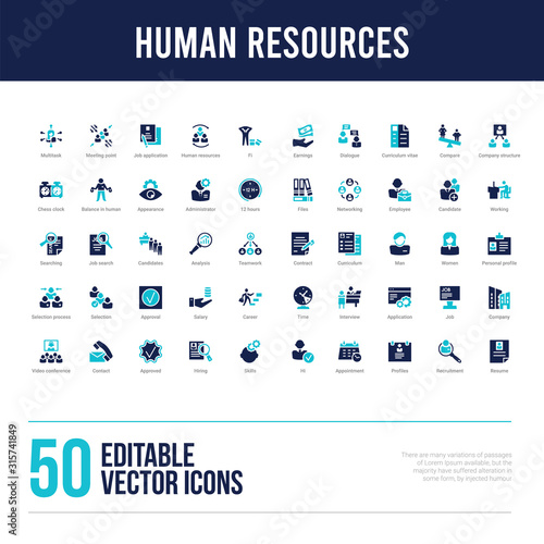 50 human resources concept filled icons