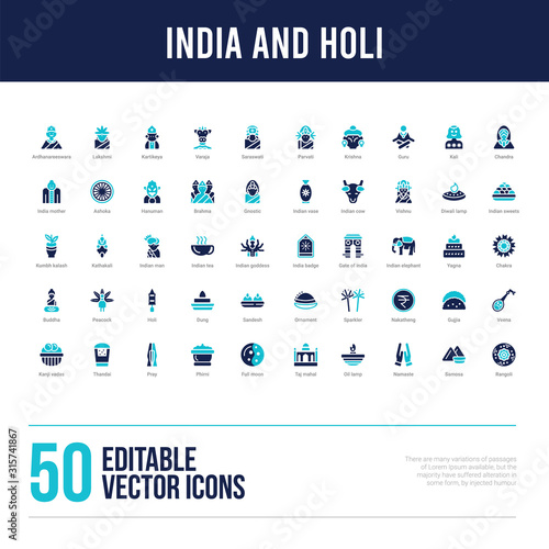 50 india and holi concept filled icons photo