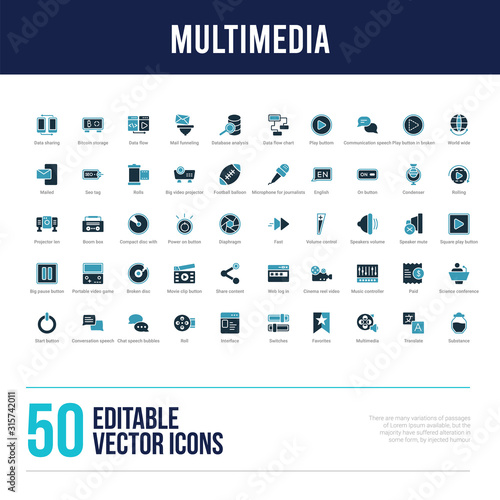 50 multimedia concept filled icons