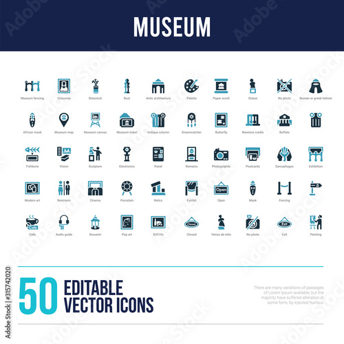 50 museum concept filled icons