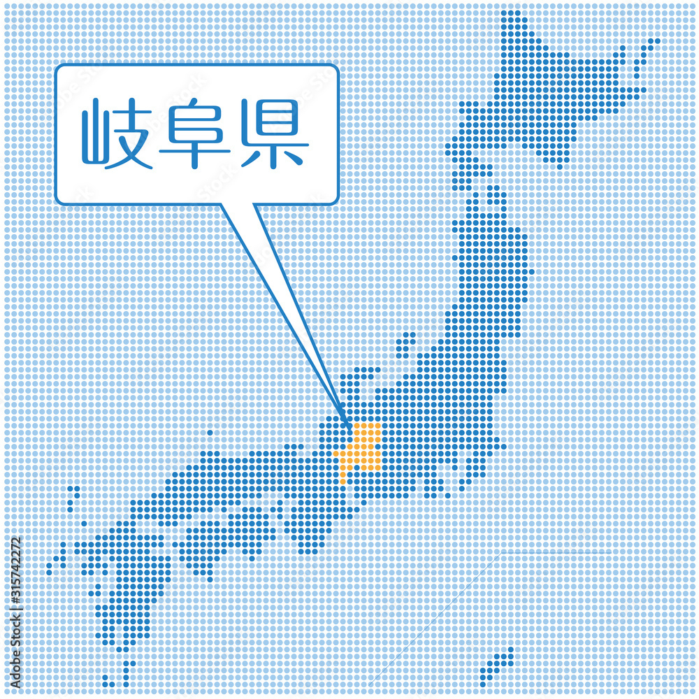 ドット描写の日本地図のイラスト 岐阜県 47都道府県別データ グラフィック素材 Stock Vector Adobe Stock