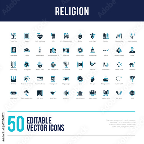 50 religion concept filled icons