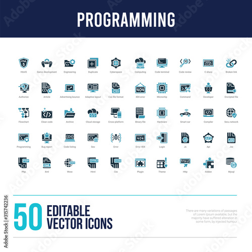 50 programming concept filled icons