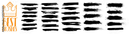 Fototapeta Detailed collection vector brush strokes, isolated on white background. Ink splashes. Black inked splatter dirt stain splatter spray splash with drops blots isolated grunge silhouette set. Vector set