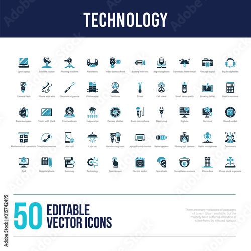 50 technology concept filled icons