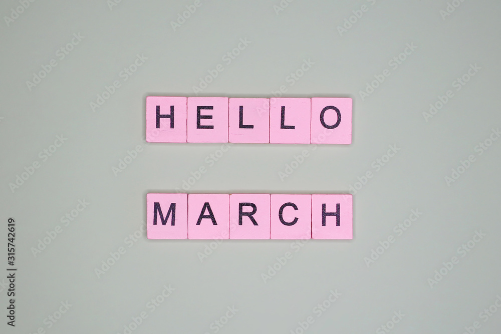 Hello March word. Spring concept Hello March word. Spring concept