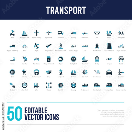 50 transport concept filled icons