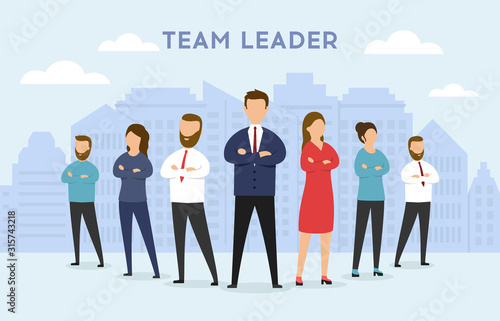 Team Leader Concept. Leadership Concept with Business People Characters. Website Template. Easy Edit and Customize. Flat style. Vector illustration