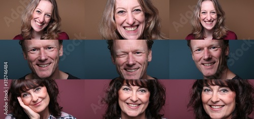 Different portraits of people in front of a background