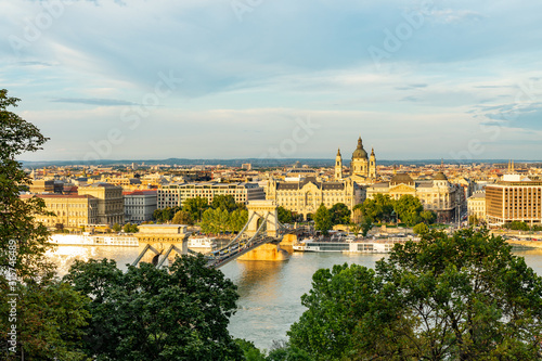 Chain bridge on Danube river in Budapest  Hungary.