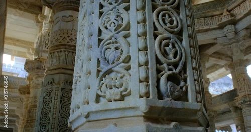 Columns of beautiful Ranakpur Jain temple or Chaturmukha Dharana Vihara mandir in Ranakpur, Rajasthan. India photo