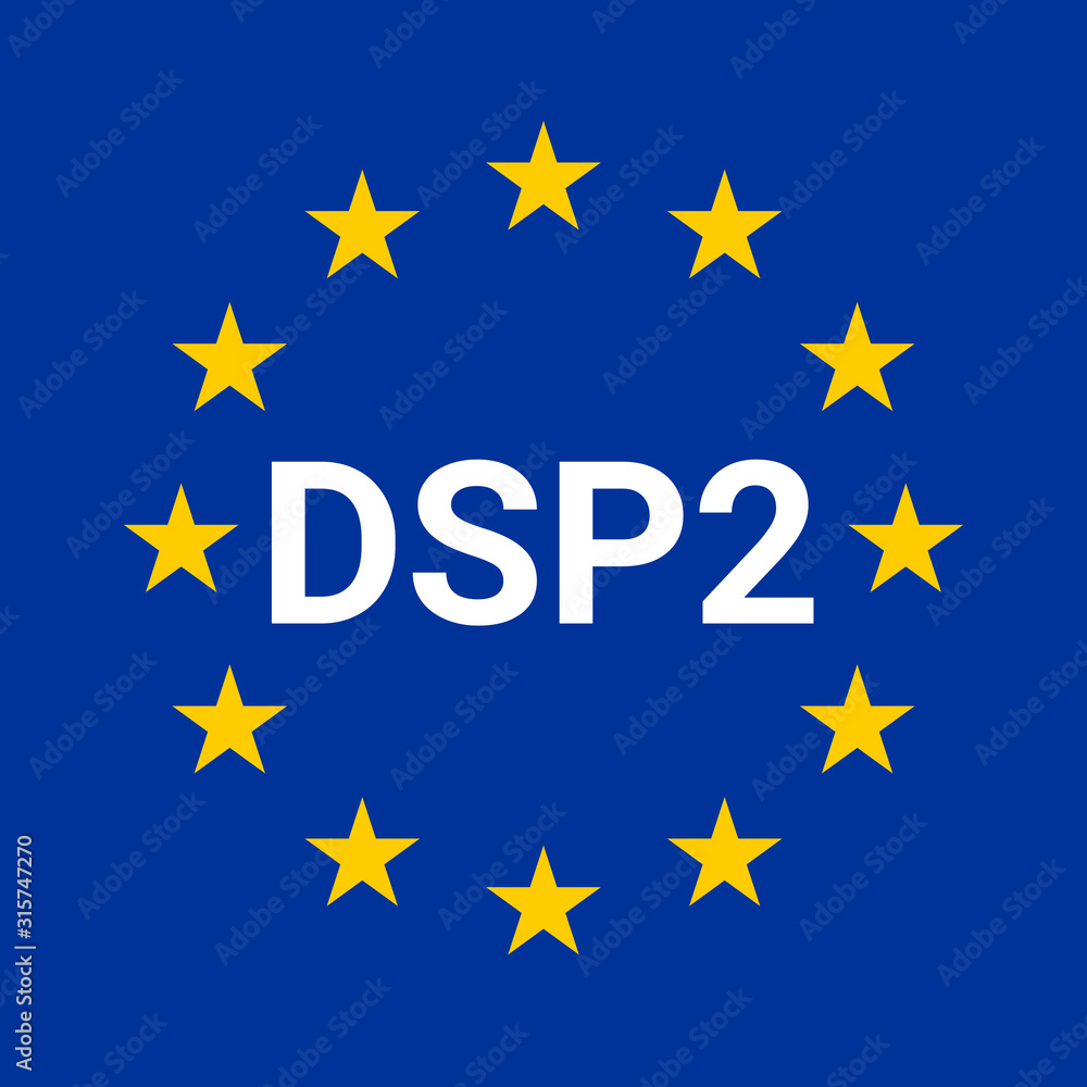 DSP2 sign, payment services directive in French language DSP2 sign, payment services directive in French language