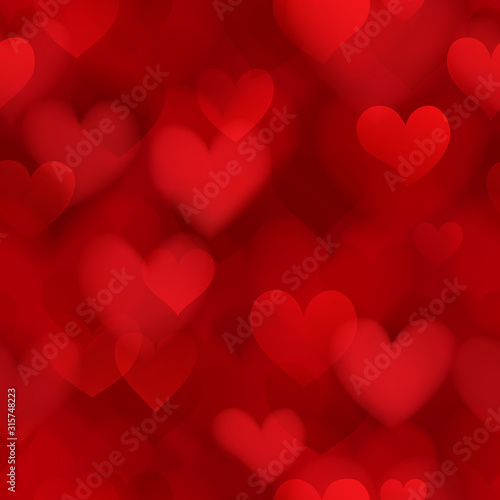 Seamless pattern of translucent blurry hearts in red colors. Illustration on Valentine's day