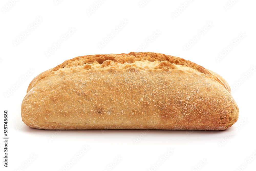 Freshly baked crispy bread rolls, isolated on white background