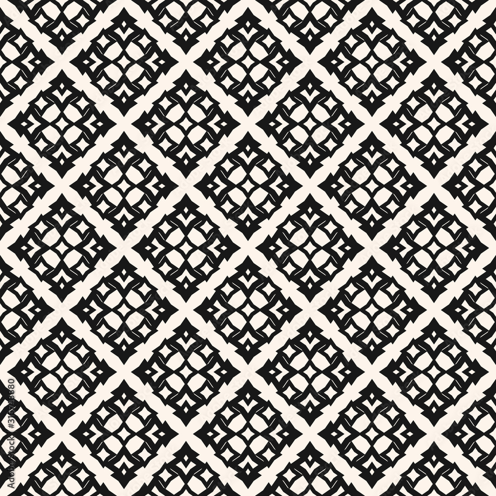 Vector geometric ornament. Damask seamless pattern. Ornamental texture in traditional Arabian style. Abstract monochrome background with flower shapes, stars. Elegant black and white repeat design Vector geometric ornament. Damask seamless pattern. Ornamental texture in traditional Arabian style. Abstract monochrome background with flower shapes, stars. Elegant black and white repeat design