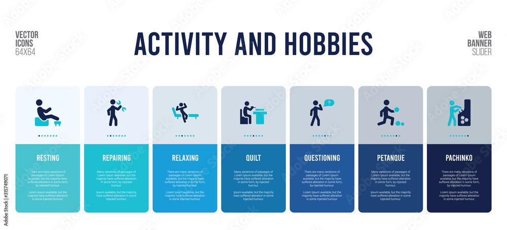 Naklejka premium web banner design with activity and hobbies concept elements.