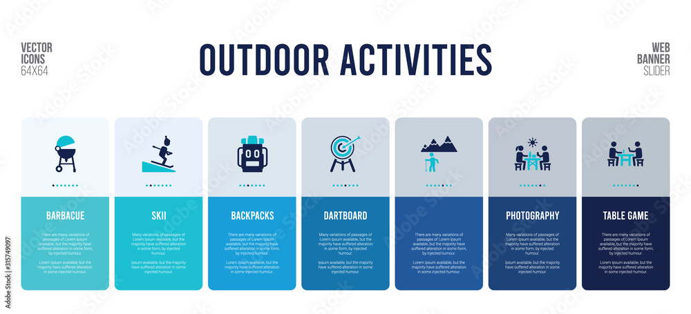 Naklejka premium web banner design with outdoor activities concept elements.