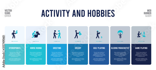 web banner design with activity and hobbies concept elements.