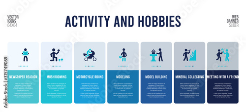 web banner design with activity and hobbies concept elements.