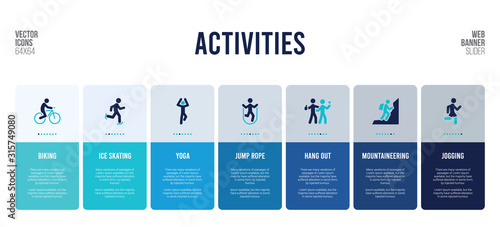 web banner design with activities concept elements.