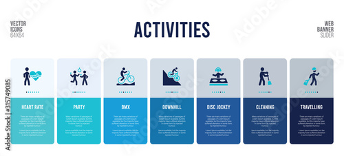 web banner design with activities concept elements.